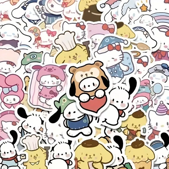 Kawaii Pastel Character Sticker Sheet - Pink & Black - Picture 2 of 7